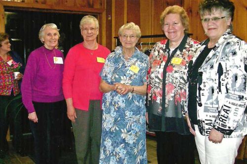 Recognized for 40 years of volunteer service in cancer canvassing are Muriel Wagar, Doris Campsall, Mary Howes, Norma Granlund, Sylvia Gray and Colleen Steele (absent)
